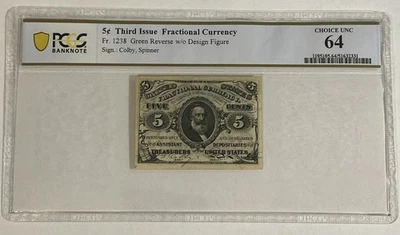 1863 5 cent - US Fractional 1238 Note, 3rd issue ~ PCGS Banknote Choice UNC 64 - Image 1 of 4
