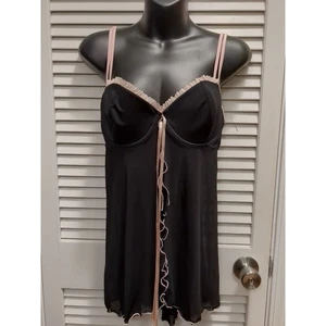 Victoria's Secret Black Nightie Lingerie Negligee W/ Bra Sheer Women's Size L - Picture 1 of 10