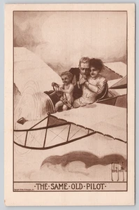 Postcard Same Old Pilot Cupid Couple 1910 Early Aviation Humor - J Cavert Smith - Picture 1 of 2