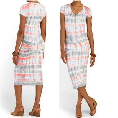 Young Fabulous & Broke Tie Dye Short Sleeve V-neck Rushed Midi Dress Size Medium - Image 1 of 4