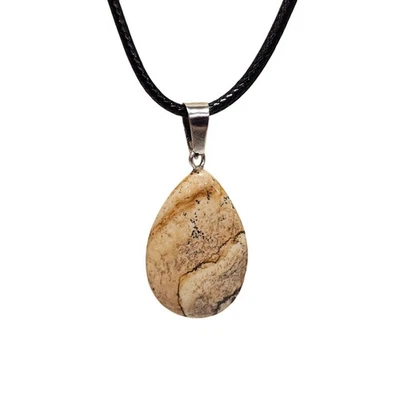 Collar Colgante Lágrima Bronceada Cordón Negro 12.mm Piedra Ajustable Cierre Langosta Foto 1 de 4