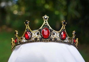 Rubinrot Schwarz Kristall Diadem Braut Goth Schwarz Krone Geburtstag Hochzeit Geschenk - Bild 1 von 4