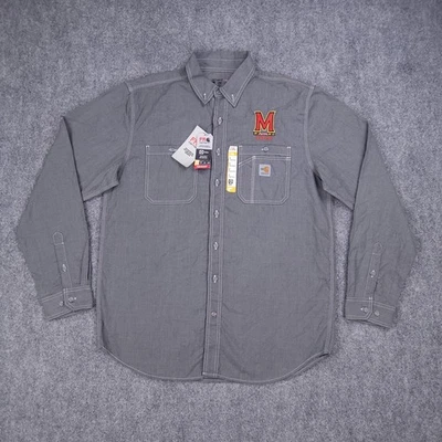 Carhartt FR Shirt Mens Large Tall Gray Flame Resistant Button Down Maryland UMD - Image 1 of 4