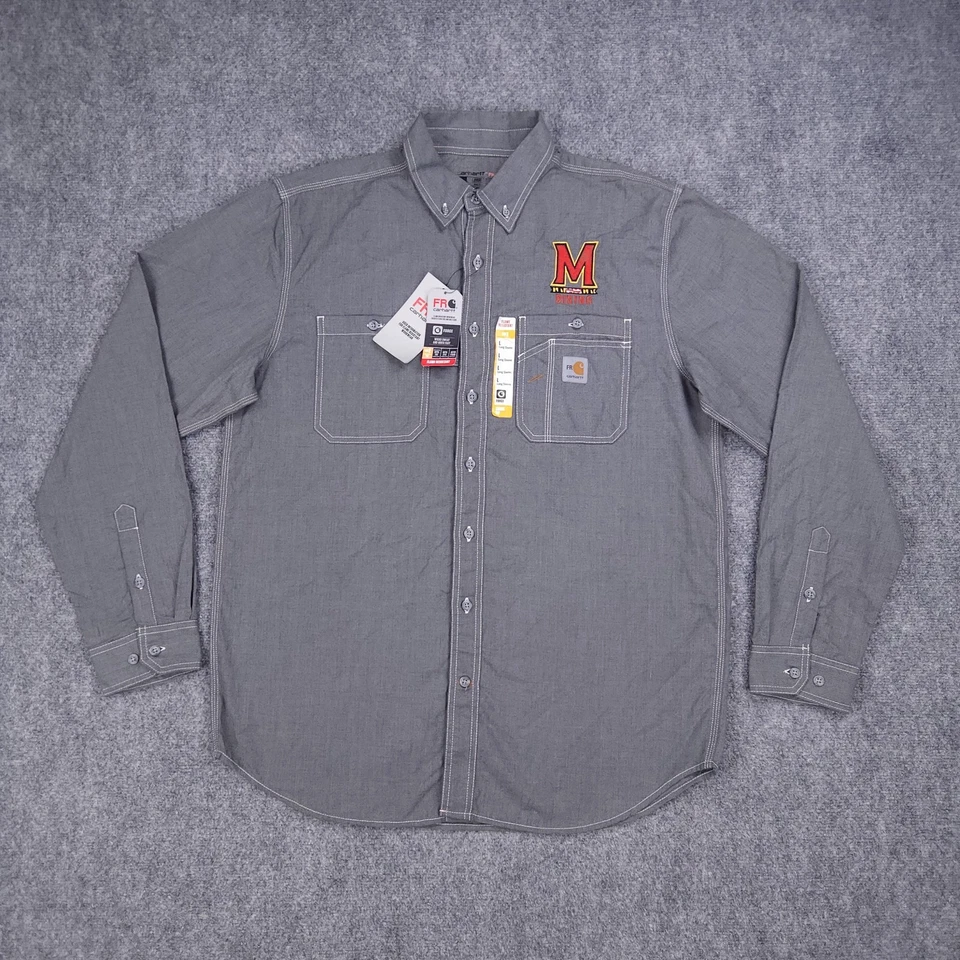 Carhartt FR Shirt Mens Large Tall Gray Flame Resistant Button Down Maryland UMD - Image 1 of 4