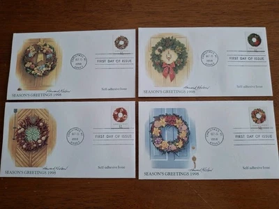 SIGNED By Artist US FDC # 3249-3252 32c Seasons Greetings Wreaths Fleetwood - Image 1 of 4