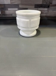 Vtg Randall Milk Glass Pedestal Vase Planter White Round Footed Windowpane 4.5" - Picture 1 of 3
