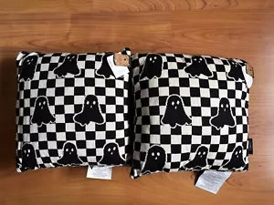 Brand New TK Maxx Halloween Checkerboard Ghost Cushions X2 - Picture 1 of 2