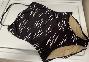 Talbots Womens Size 12 Black & White Fish 🐟 Bandeau One Piece Swimsuit NWOT - Picture 1 of 6