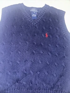 Polo Ralph Lauren Sweater Vest Boys 5 Navy Blue Cable Knit V Neck Sleeveless - Picture 1 of 3