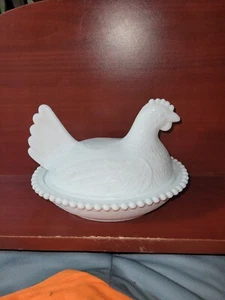 Milk Glass Hen on Nest: Vintage Candy Dish, Indiana Glass, with Lid - Picture 1 of 4