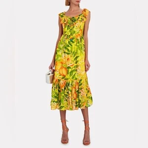 FARM RIO Tangerines Fruit Print Ruffled Midi Dress Tropical Summer Vacation XS - Picture 1 of 13
