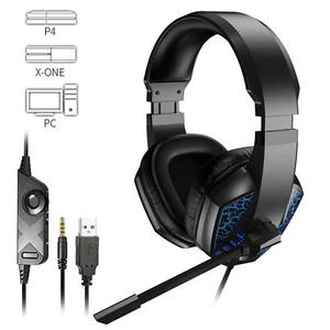 Zestaw słuchawkowy do gier LED słuchawki redukcja szumów mikrofon dźwięk przestrzenny do PS4 / Xbox one - Zdjęcie 1 z 4