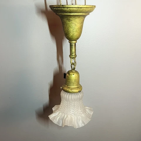Single Antique Yellow Raw Brass Pendant Rewired Light 142F Cover