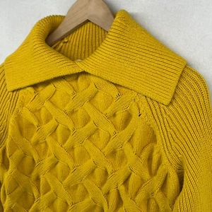 & OTHER STORIES Sweater Womens S Textured Collared Jumper Cotton Blend Yellow - Picture 1 of 18