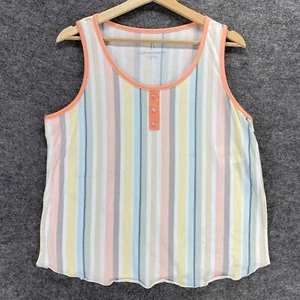 NEW Ellen Degeneres Tank Top Women L White Blue Striped Crew Neck Sleeveless - Picture 1 of 10