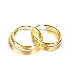 9CT GOLD DIAMOND CUT HOOP EARRINGS 20MM SLEEPERS + GIFT BOX - Picture 1 of 5