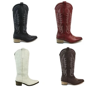 Mujeres Botas Vaqueras Occidentales Punta Corta Cuero Hasta la Rodilla Vaquera Festival AZARWOMAN - Imagen 1 de 38