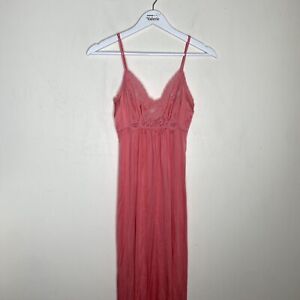 Vintage JcPenney Coral Pink Nylon Long Lace Nightgown Dress Size X Small