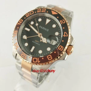 40mm PARNIS black dial Sapphire glass ceramic bezel GMT automatic watch 2705 - Picture 1 of 7