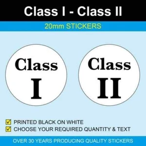 Class I - Class II - 20mm Stickers - Picture 1 of 4