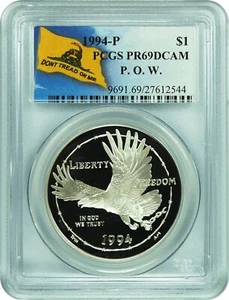 1994-P PCGS PR69DCAM P.O.W. $1 Commemorative (Don't Tread On Me Label) - Picture 1 of 1