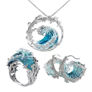 Set di gioielli giuramento oceano marino, collana Boho onda oceano anello orecchino gioielli regalo - Foto 1 di 16