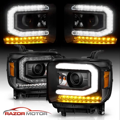 For GMC Sierra 2014-2015 1500 ;2015-2019 2500HD/3500HD LED Black Headlight - Image 1 of 4