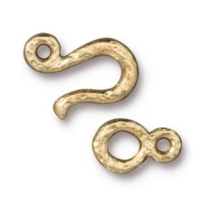 TierraCast Hammered Hook and Eye Clasp, Bright Gold Plated Pewter (2 Sets) - Picture 1 of 1