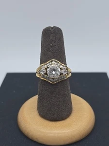 Anillo de oro sobre plata de ley y circonitas cúbicas talla 7 - Imagen 1 de 8