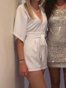 Missguided white wrap tie waist playsuit Romper Jumpsuit size 8 - Picture 1 of 1