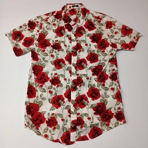 Coofandy Hemd Herren S Small Rot Rosen Blumen Knopfleiste Kurzarm Baumwollmischung - Bild 1 von 7