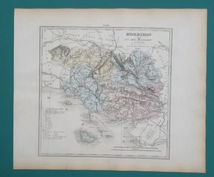 FRANCIA Dept Morbihan Britanny Island Palais - 1873 SUPERBA mappa 14x17" 36x43 cm - Foto 1 di 4