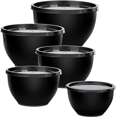 GREENTAINER 5-Piece Plastic Mixing Bowls with Lids Set for Kitchen, Nesting Bowls for Mixing