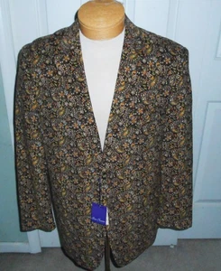 ALAN FLUSSER PAISLEY CORDUROY SPORT COAT BLAZER BROWN LARGE NWT NEW - Picture 1 of 5