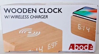 Nuevo en caja Reloj despertador digital MADERA mesa escritorio cabecera LED reloj con cargador inalámbrico Foto 1 de 4