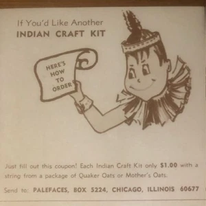Vintage Quaker Oats or Mother's Oats Indian Craft Kit Palefaces order form -rare - Picture 1 of 3
