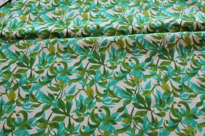 Fabric Cotton 3-1/4 Yards Green and Blue Pattern 102” Wide - Image 1 of 4