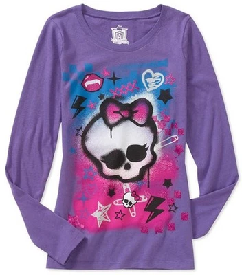 Monster High De Colección 2012 NUEVA Camisa Niñas XL-14/16 Manga Larga Púrpura Calavera Brillo Foto 1 de 4