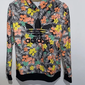 Adidas Multicolor Floral Tropical Pullover Long Sleeve Hooded Sweater L 12-14y - Picture 1 of 8