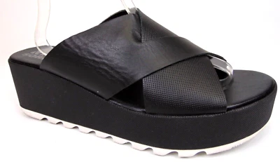 Sandalias de mula Sorel Cameron de forma plana con cuña para mujer talla 9,5 M, cuero negro Foto 1 de 4