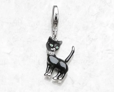 Black Cat Pendant Charm 925 Sterling Silver Black Enamel Gift Lobster Clasp - Image 1 of 4