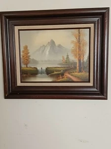 Wasserfall und Berg von "RON RUSSELL" ÖL AUF VANVAS 18" MAL 22" - Bild 1 von 9