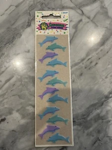 Pegatinas raras Sandylion vintage años 80 Dolphin Fuzzy nuevas en paquete corazón - Imagen 1 de 2
