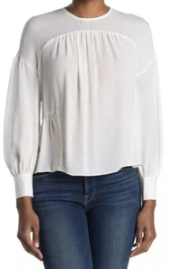 346 $ Vince Damen große Langarm geraffte Seide weiß Tunika Top Bluse W15 - Bild 1 von 10