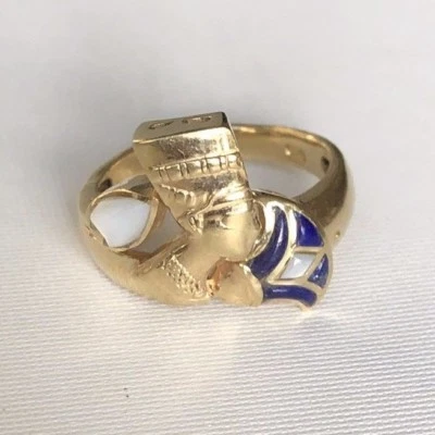 Anillo egipcio pesado hecho a mano lapislázuli madreperla Nefertiti damas talla 8 Foto 1 de 4