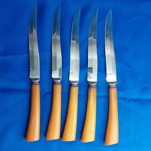 Washington Forge Steak Knives Stainless Steel Bakelite Handle Butterscotch 5 lot - Picture 1 of 11