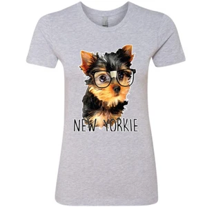 ┥ Nueva Yorkie Mujer Divertida Yorkshire Perro Nuevo Cachorro Lindas Gafas Nerd NYC - Imagen 1 de 11