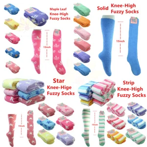 3~12pairs Women Girl Winter Socks Cozy Fuzzy Slipper Long Fleece Knee High Lot  - Picture 1 of 7