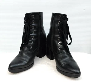 Mi Piaci Women's Black Leather Laced Up/Zip Up Medium Heel Short Boots Size 9 - Picture 1 of 9