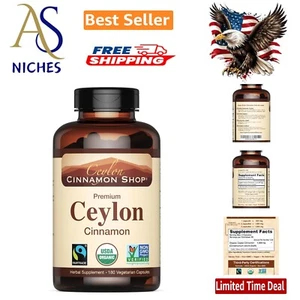 100% Certified Organic Ceylon Cinnamon, 180 Capsules - 3 Supply - Picture 1 of 8